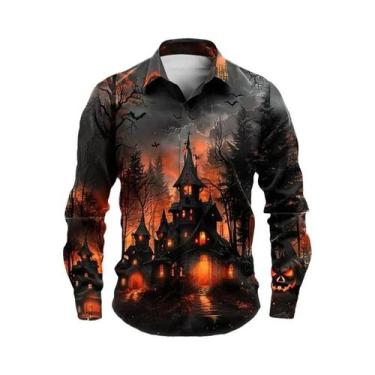 Imagem de Camisa Masculina Amarela De Manga Longa Com Botões Para Festa De Hallo