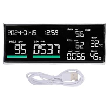 Imagem de Luqeeg Monitor de Qualidade do Ar, Medidor de Qualidade do Ar Interno 9 Em 1 Com PM2.5 PM1.0 PM10 CO2 TVOC Temperatura Umidade Hora Exibição de Data, Economia de Energia para Home