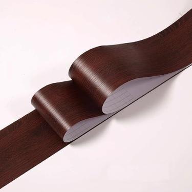 Imagem de GQQGSHOP Faixa autoadesiva de borda de parede de 50 m à prova d'água, painéis de parede, borda de teto moldura de porta linha de cintura decoração interior (grão de madeira vermelho escuro, 3 cm (L))