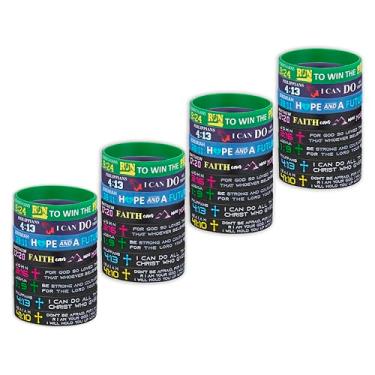 Imagem de EZSONA Pacote com 32 pulseiras de silicone das escrituras cristãs, pulseiras com versículo bíblico de 20 cm para homens, mulheres, pulseiras inspiradoras de fé com Filipenses 4:13, Isaías 41:10, Josué