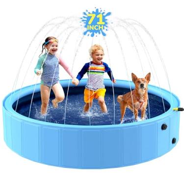 Imagem de Bilibara Foldable Dog Pool,71'' Sprinkler Pool for Kids, Non-Slip Kids Pool, Dog Swimming Pool for Kids, Heavy Duty Dogs Splash Pad Pools for Large Dogs, Hard Plastic Kiddie Pool for Backyard