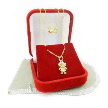 Imagem de Corrente Feminina 40cm 1mm + Menina Folheada Ouro CR389 - Wnbijouteria