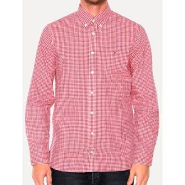Imagem de Camisa Tommy Hilfiger Masculina Xadrez Gingham Branca/Vermelha-Masculino