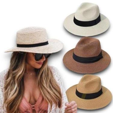 Imagem de Chapéu Palha Casual Praia Feminino Masculino ABA MÉDIA PANAMÁ 329-Unissex
