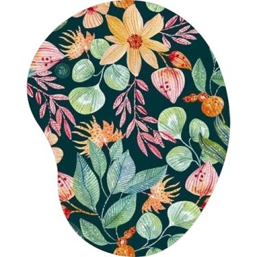 Imagem de Mouse Pad Ergonômico Gota Folhagem Aquarela Fundo Escuro