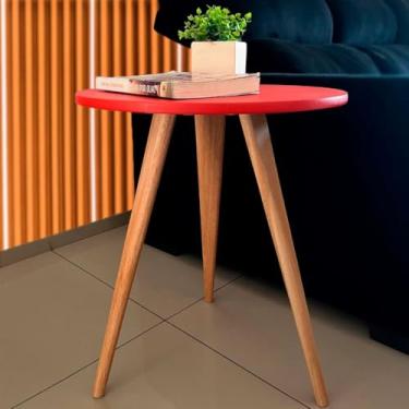 Imagem de Mesinha Lateral Retrô Mesa de Canto Criado Mudo Decorativa MDF para Cabeceira e Sala(Vermelho,Menor: 55x45cm)