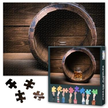 Imagem de Quebra-cabeças para adultos, uísque com gelo, 1000 peças para adultos, 70 x 40 cm, arte de barril de madeira, jogo de quebra-cabeça difícil e desafiador para decoração de parede de sala de estar