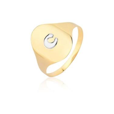 Imagem de Anel Grande Chapa Masculino Letra Ouro 10k - MAEHLER, Dourado, 29