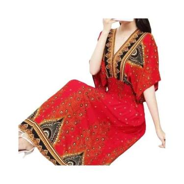 Imagem de Vestido Midi Boêmio Com Decote Em V Colorido Para Mulheres, Moda Chic 