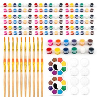 Imagem de hapray Conjunto de tintas acrílicas para crianças, tintas laváveis de 12 cores com 5 bandejas de desenho e 10 pincéis de madeira, mini kit de tinta aquarela para adultos, kit de artesanato de Natal de