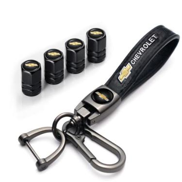 Imagem de Conjunto de tampas de haste de válvula de pneu de carro e chaveiro de carro de substituição para Chevrolet Chevy Malibu Camaro Trax Traverse Sonic Cruze Volt Equinox Spark família presente acessórios