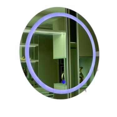 Imagem de Espelho Redondo Jateado com LED, 60x60 cm, Iluminação Branca Fria ou Quente, Acabamento Lapidado, Bivolt, Pronto para Instalação