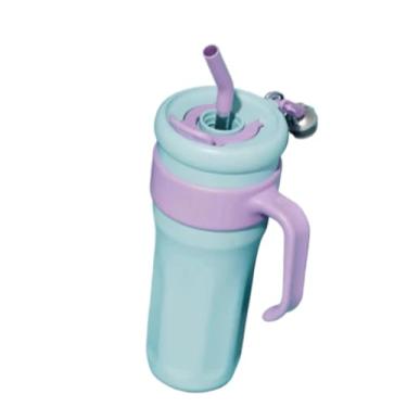 Imagem de Copo Térmico Inox Portátil com trava Tampa 2 Funções Canudo e Chaveiro 1200ML(azul/roxo)