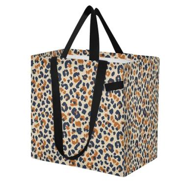 Imagem de SEHANY Sacolas de compras reutilizáveis com estampa de leopardo marrom com alças reforçadas, bolsa de compras de lona dobrável à prova d'água de grande capacidade para viagem, cozinha, praia