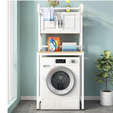 Imagem de Prateleira de armazenamento para máquina de lavar, prateleira de armazenamento de lavanderia, rack de armazenamento de varanda de espaço de banheiro, capacidade de carga 500 gatos (cor: preto) (branco