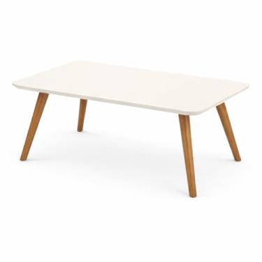 Imagem de Mesa De Centro Tampo De Vidro Laqueado Base Madeira - Jade (Off White)