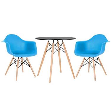 Imagem de Loft7, Kit Mesa Eames 70 cm preto + 2 cadeiras Eiffel Daw com braços azul céu