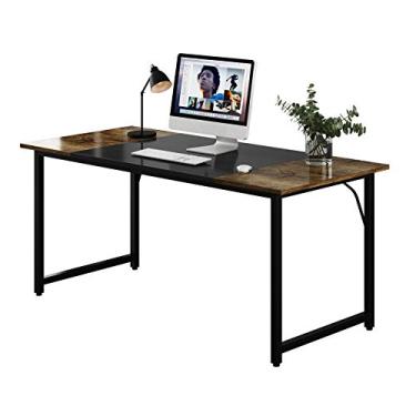 Imagem de U5GAAALPPQ9 Mesa de computador para escritório pequena com design de placa de emenda para escritório em casa, estação de trabalho de jogos, estilo simples e moderno, mesa de PC