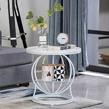 Imagem de U5GAAALPPQ9 Mesa lateral redonda de mármore mesa de centro de metal sofá mesa lateral rack de 2 prateleiras ouro preto branco 5050 cm (cor: branco) (preto) (branco)