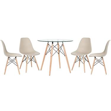 Imagem de Loft7, Mesa redonda Eames com tampo de vidro 80 cm + 4 cadeiras Eiffel Dsw
