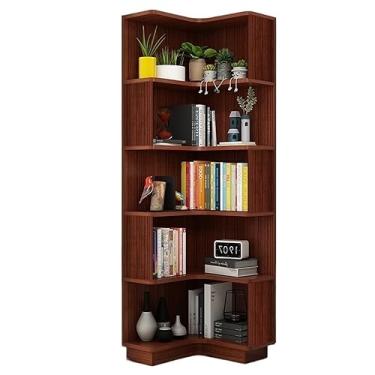 Imagem de Estante de canto de madeira maciça, montagem fácil e design atemporal, ideal para sua casa e escritório (cor: nogueira 60 x 60 x 180 cm + porta) (cor teca 60 x 60 x 180 cm porta)