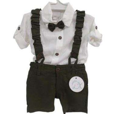 Imagem de Conjunto Camisa + Suspensório Luxo Bebê Menino D'Tuia 2530 - Verde - G ( 9 - 12 MESES )-Masculino