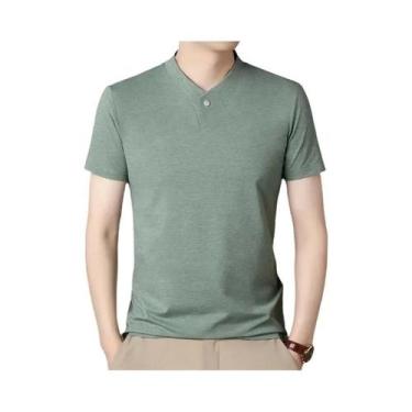 Imagem de Camiseta Masculina Casual Estilo Coreano Com Decote Em V E Manga Curta
