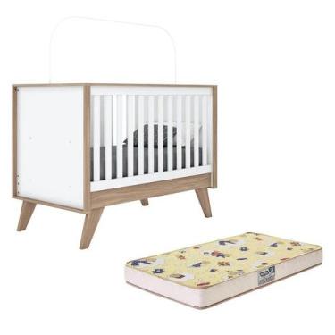 Imagem de Berço Mini Cama Confete Branco/Jequitibá com Colchão Supreme - Móveis 
