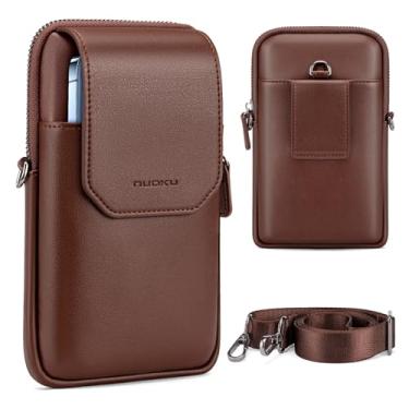 Imagem de nuoku Coldre para celular com passador de cinto, bolsa transversal pequena de couro vegano, bolsa de ombro para passaporte compatível com iPhone 17/16/15/14/13/12 Pro Max Samsung Galaxy S25 Ultra Note