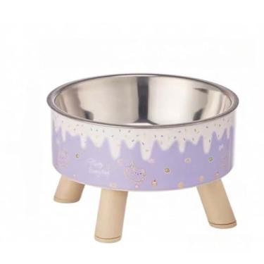 Imagem de Tigela Para Gatos e Cachorro De Pés Altos Com Proteção Do Pescoço De Aço Inoxidável Animais De Estimação Antiderrapante(AZUL/AMARELO10)