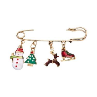 Imagem de Grande Broche De Natal Com Papai Noel, Floco De Neve E Sino Para Mulhe