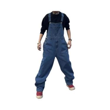 Imagem de Macacão Jeans Masculino Folgado Com Suspensórios, Estilo Casual Street