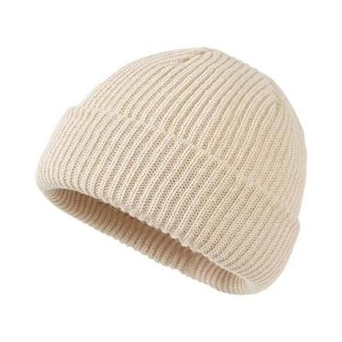 Imagem de Gorro De Lã Tricotado Unissex Quente, Cor Sólida, Estilo Moderno Para 