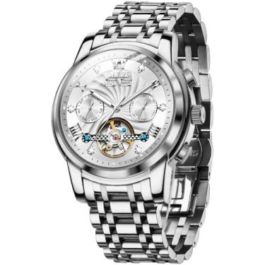 Imagem de OLEVS Relógios mecânicos automáticos masculinos luxuosos, relógio de pulso de diamante, prata, branco, esqueleto, turbilhão, aço inoxidável