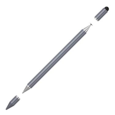 Imagem de Caneta 3 em 1 Stylus Touch Capacitiva e Esferográfica – Ponta Fina e de Borracha para Celular e Tablet – Compatível com iOS e Android - Cores Diversas (Prata)