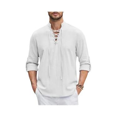 Imagem de Camisa Medieval Masculina De Algodão E Linho Com Manga Longa, Estilo R
