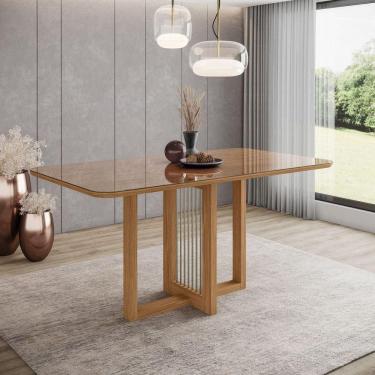 Imagem de Mesa Natali 6 Lugar Tampo 160cm Canto Arredondado Com Vidro Nature