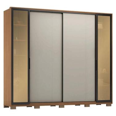 Imagem de Guarda Roupa Casal Laredo Amêndola Touch Nude Prime Flex Com Portas De Vidro Reflecta E Pés - Demartez