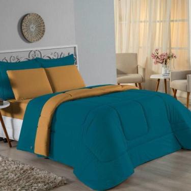 Imagem de Kit Edredom Dupla Face + Jogo De Lençol Solteiro Nobre 5 Peças Malha 1