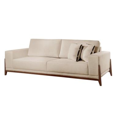 Imagem de Sofá Fixo Magnus 3 Lugares Luxo 2,10m Castellar Móbile Veludo Bege Claro