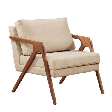 Imagem de Poltrona Mona Luxo Madeira Maciça Castellar Móbile Linho Bege Claro Linho Bege Claro