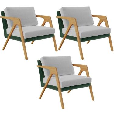 Imagem de Kit 03 Poltronas Pietra L02 Facto Verde Musgo Linho Cinza