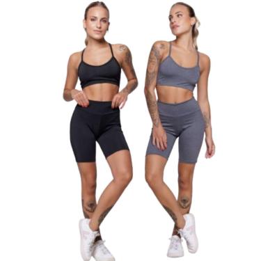Imagem de KIT 2 Conjunto Top Alça Fina e Bermudinha Suplex Serra e Mar Roupa Para Academia Moda Fitness-Feminino