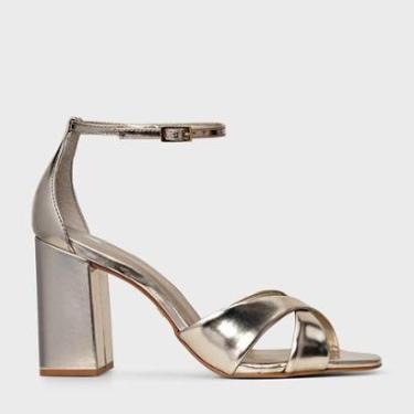 Imagem de Sandália Salto Bloco em Couro Spechio Champagne Carrano-Feminino