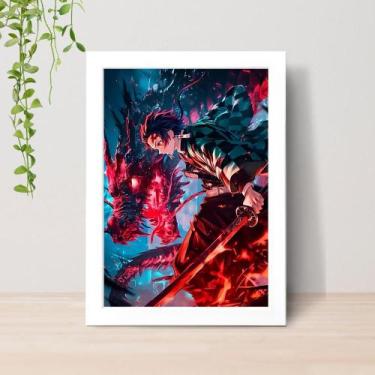 Imagem de Quadro Demon Slayer Anime A4 C/ Moldura e Vidro 01 Cor: Branco - Lomi 
