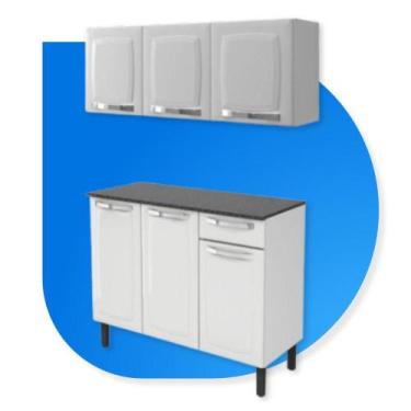 Imagem de Cozinha Itatiaia Aço Balcão 3 Portas e 1 Gaveta Com Armário Aéreo 3 Po