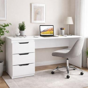 Imagem de Escrivaninha para Escritório 3 Gavetas Madri Branco