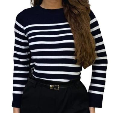 Imagem de Blusa Feminina Tricô Modal Listradinho Casual Macio Inverno - Gip Ecom