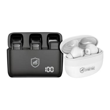 Imagem de Microfone de Lapela Sem Fio Tipo C com Adaptador Lightning + Fone de ouvido Symetric - Gshield