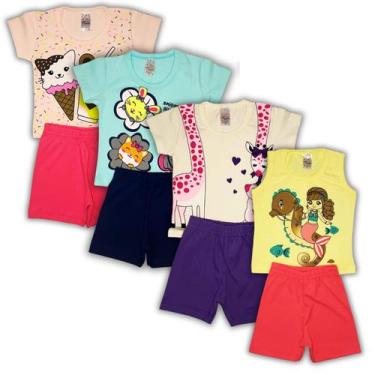 Imagem de 4 Conjunto De Verão Roupa Infantil Menina Camiseta Shorts - TGS Confec